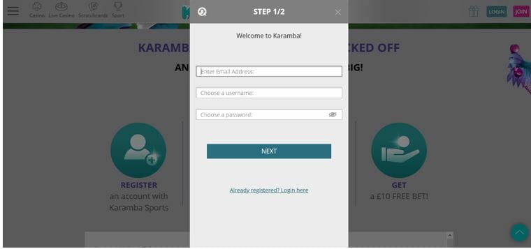 Karamba Registration Step One