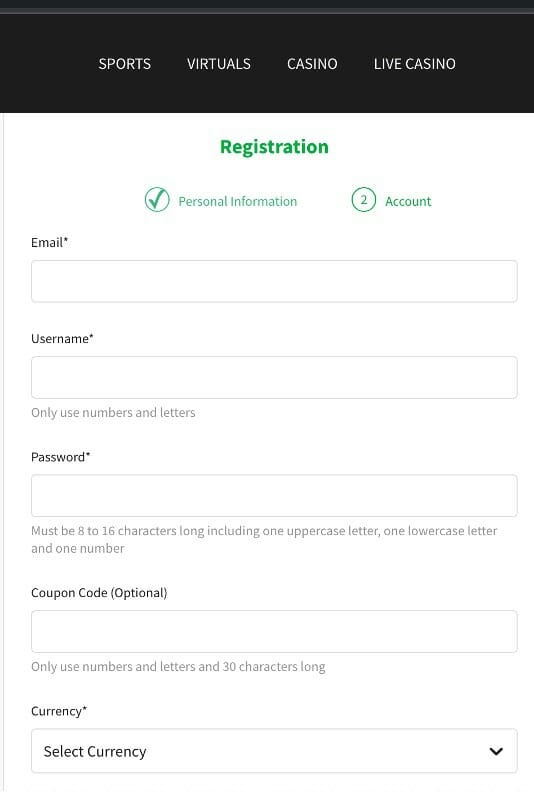 Quinnbet Registration step 2