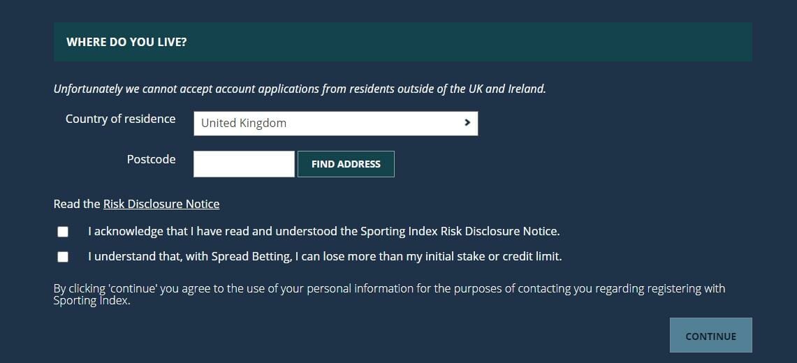 Sporting Index Registration