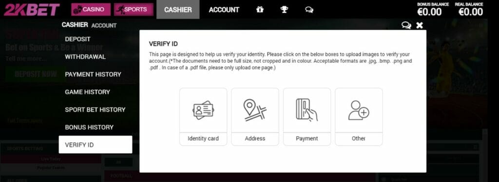 2kBet ID Verification Screenshot