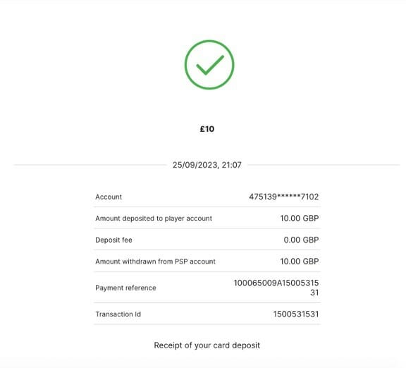 DAZN Bet deposit process screenshot