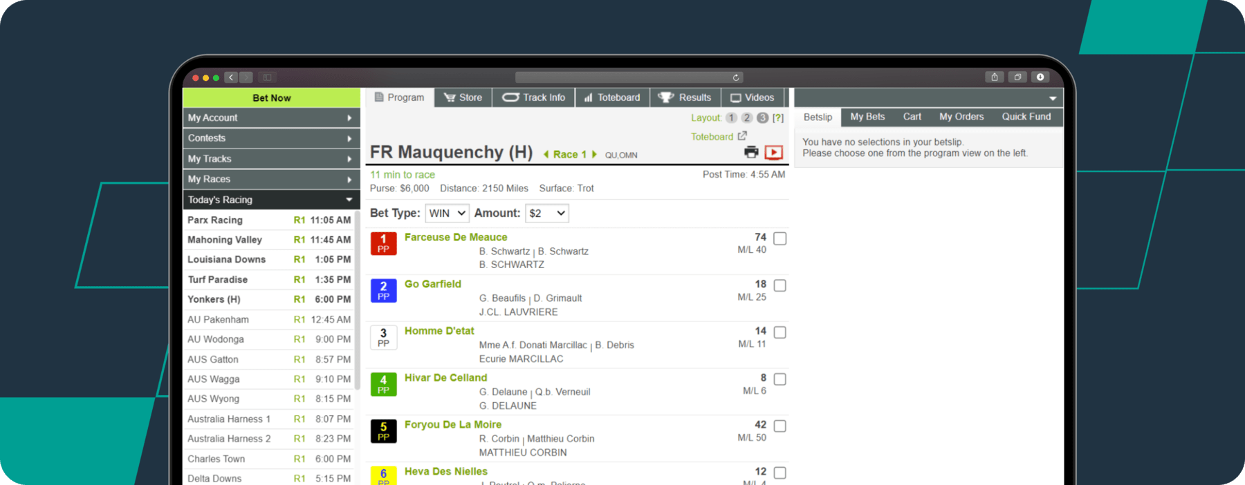 nyra bets horse racing page screenshot