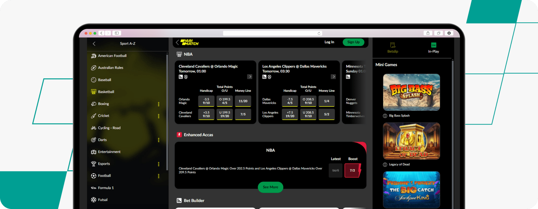 screenshot of parimatch nba betting page