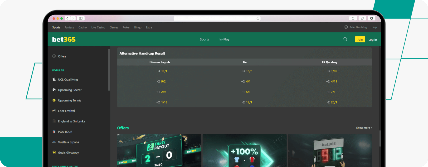 screenshot showing bet365 european handicap odds